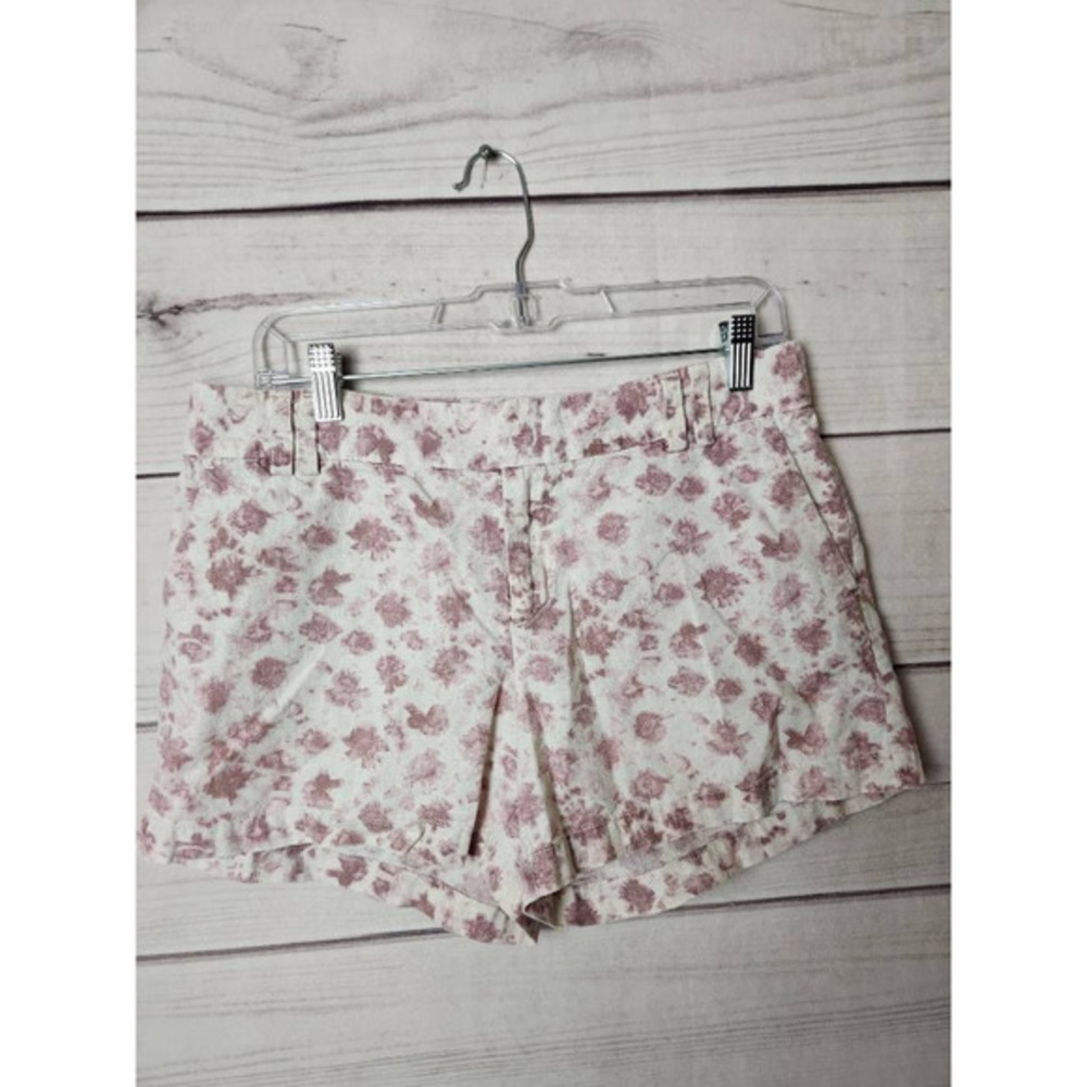 LOFT Womens Casual Shorts Purple White Floral Pockets Flat Front Zip Linen 8